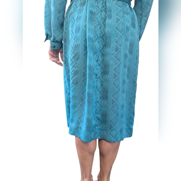 VINTAGE Petites By Willi Sheer Monochrome Belted Blouson 80s Fashion Midi Dress - Picture 5 of 12